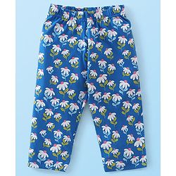 Babyhug Cotton Knit Full Sleeves Night Suit With Text & Floral Print - Navy Blue & White
