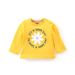 Babyhug Cotton Knit Full Sleeves Text & Floral Printed Night Suit - Yellow & Lavender