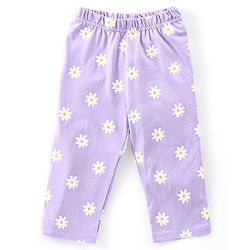 Babyhug Cotton Knit Full Sleeves Text & Floral Printed Night Suit - Yellow & Lavender