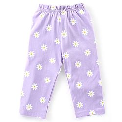 Babyhug Cotton Knit Full Sleeves Text & Floral Printed Night Suit - Yellow & Lavender