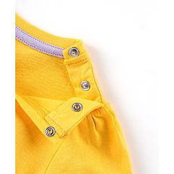 Babyhug Cotton Knit Full Sleeves Text & Floral Printed Night Suit - Yellow & Lavender