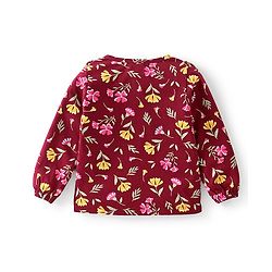 Babyhug 100% Cotton Knit Full Sleeves Top With Frill Detailing Floral Print - Maroon