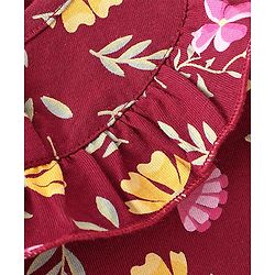 Babyhug 100% Cotton Knit Full Sleeves Top With Frill Detailing Floral Print - Maroon