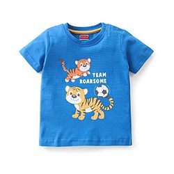 Babyhug 100% Cotton Half Sleeves Lion Printed T-Shirt & Shorts Set - Blue & Yellow