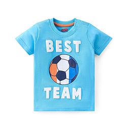 Babyhug Cotton Knit Half Sleeves T-Shirt & Shorts Set Football Print - Blue & Orange