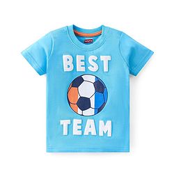 Babyhug Cotton Knit Half Sleeves T-Shirt & Shorts Set Football Print - Blue & Orange