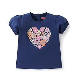 Babyhug Cotton Knit Half Sleeves Top Foral Graphics - Navy