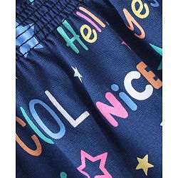 Babyhug 100% Cotton Knit Off Shoulder Full Sleeves Top With Smoking Detailing Text Print - Navy Blue