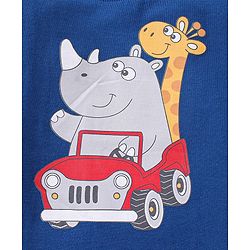 Babyhug 100% Cotton Knit Half Sleeves T-Shirt & Shorts With Rhino & Giraffe Print - Blue & Orange