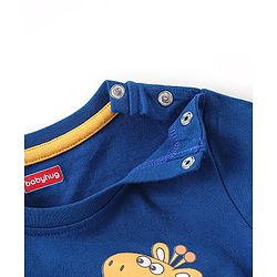 Babyhug 100% Cotton Knit Half Sleeves T-Shirt & Shorts With Rhino & Giraffe Print - Blue & Orange