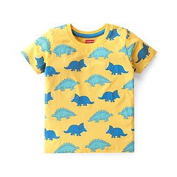Babyhug Cotton Knit Half Sleeves Dino Printed T-Shirt & Shorts Set - Yellow & Blue