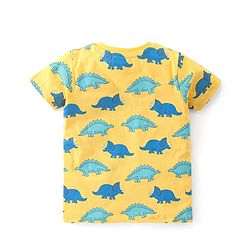 Babyhug Cotton Knit Half Sleeves Dino Printed T-Shirt & Shorts Set - Yellow & Blue