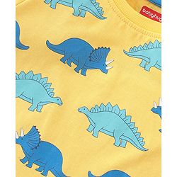 Babyhug Cotton Knit Half Sleeves Dino Printed T-Shirt & Shorts Set - Yellow & Blue