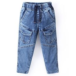Babyhug Cotton Spandex Full Length Elasticated Denim Joggers with Draw Cord - Blue
