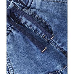 Babyhug Cotton Spandex Full Length Elasticated Denim Joggers with Draw Cord - Blue