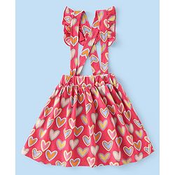 Babyhug 100% Cotton Knit Half Sleeves Top & Skirt With Heart & Text Print - White & Pink