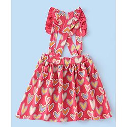 Babyhug 100% Cotton Knit Half Sleeves Top & Skirt With Heart & Text Print - White & Pink