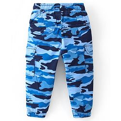 Babyhug Full Length Cotton Spandex Elasticated Trouser with Draw Cord Camouflage Print - Blue