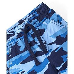 Babyhug Full Length Cotton Spandex Elasticated Trouser with Draw Cord Camouflage Print - Blue
