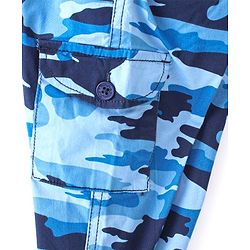 Babyhug Full Length Cotton Spandex Elasticated Trouser with Draw Cord Camouflage Print - Blue