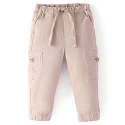 Babyhug Cotton Spandex Full Length Trouser Solid Colour - Fawn