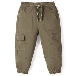 Babyhug Cotton Spandex Full Length Solid Color Trouser - Olive