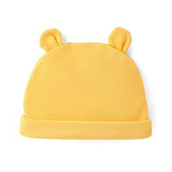 Babyhug 100% Cotton Knit Ear Applique Cap Mittens & Booties - Yellow