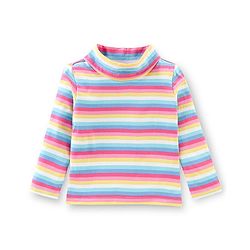 Babyhug 100% Cotton Knit Dungrees & Full Sleeves Top Stripes & Butterfly Applique - Yellow Pink & Blue
