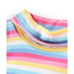 Babyhug 100% Cotton Knit Dungrees & Full Sleeves Top Stripes & Butterfly Applique - Yellow Pink & Blue