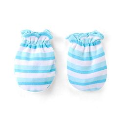 Babyhug 100% Cotton Knit Cap Mittens & Booties Set with Stripes  - Blue