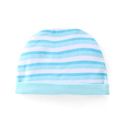 Babyhug 100% Cotton Knit Cap Mittens & Booties Set with Stripes  - Blue