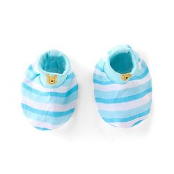 Babyhug 100% Cotton Knit Cap Mittens & Booties Set with Stripes  - Blue