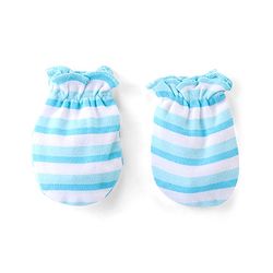 Babyhug 100% Cotton Knit Cap Mittens & Booties Set with Stripes  - Blue