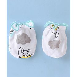 Babyhug Cotton Interlock Knit Cap Mitten & Booties Bear Print - Grey & White