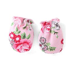 Babyhug 100% Cotton Knit Cap Mittens & Booties Set Floral Print - Pink