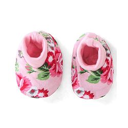 Babyhug 100% Cotton Knit Cap Mittens & Booties Set Floral Print - Pink