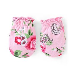 Babyhug 100% Cotton Interlock Knit Mittens And Booties Floral Print - Pink
