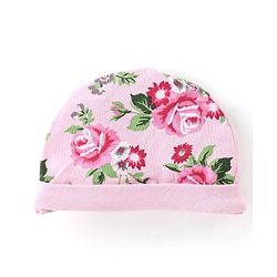 Babyhug 100% Cotton Knit Floral Print Cap with Bow Applique - Pink