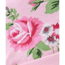 Babyhug 100% Cotton Knit Floral Print Cap with Bow Applique - Pink