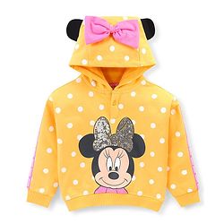 Babyhug 100% Cotton Knit Full Sleeves Minnie Mouse Graphic with Sequins Detailing Hooded Sweatshirt - Yellow