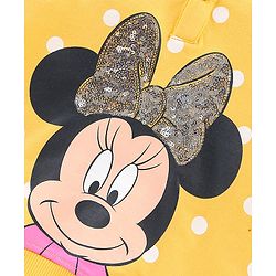 Babyhug 100% Cotton Knit Full Sleeves Minnie Mouse Graphic with Sequins Detailing Hooded Sweatshirt - Yellow