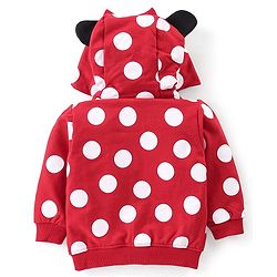Babyhug 100% Cotton Knit Full Sleeves Hooded Sweatjacket with Zipper & Minnie Mouse Graphics Print & Bow Applique On Hoodie - Red