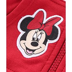 Babyhug 100% Cotton Knit Full Sleeves Hooded Sweatjacket with Zipper & Minnie Mouse Graphics Print & Bow Applique On Hoodie - Red