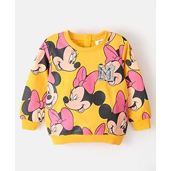 Babyhug Cotton Knit Full Sleeves Minnie Mouse Graphics Printed Sweatshirt - Mustard Yellow