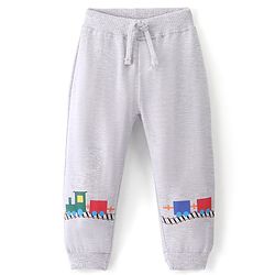 Babyhug Cotton Looper Knit Full Length Lounge Pant Train Print - Grey