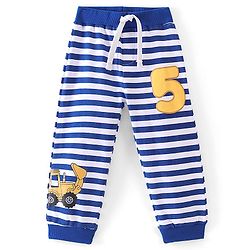 Babyhug Cotton Full Length Lounge Pant Stripes & Truck Print- Blue