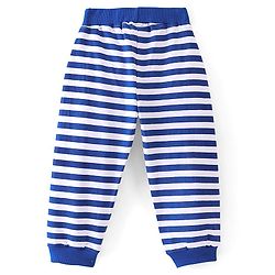 Babyhug Cotton Full Length Lounge Pant Stripes & Truck Print- Blue
