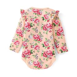 Babyhug 100% Cotton Full Sleeves Onesie with Headband Floral Printed - Peach