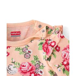 Babyhug 100% Cotton Full Sleeves Onesie with Headband Floral Printed - Peach