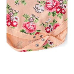 Babyhug 100% Cotton Full Sleeves Onesie with Headband Floral Printed - Peach